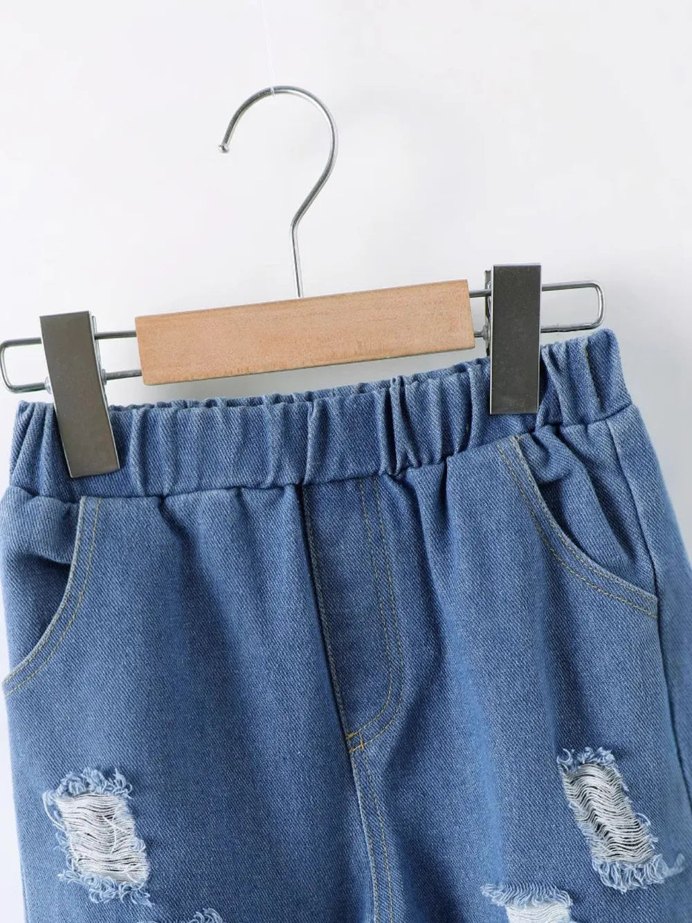 Dinosaur Round Neck Long Sleeve Top and Distressed Pants Set.