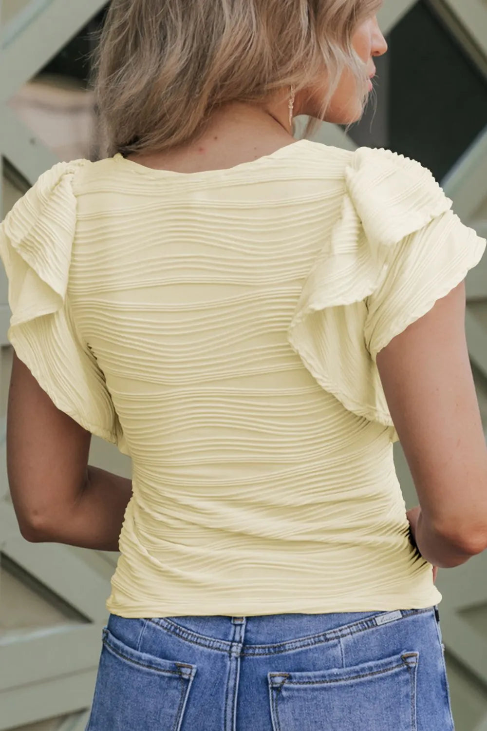 Ruffled Round Neck Textured Top.