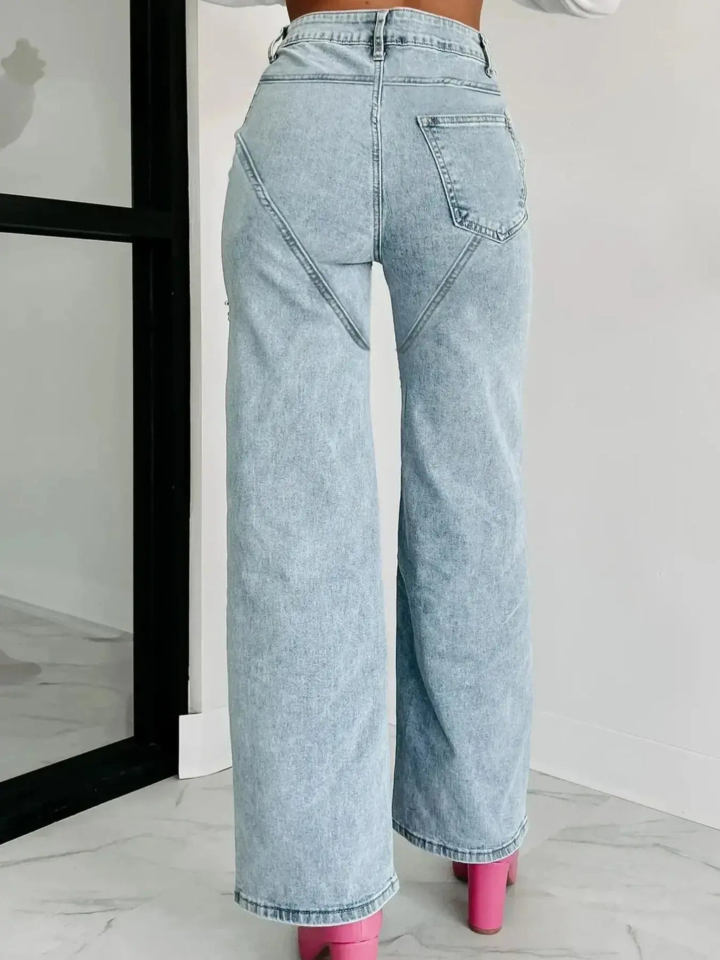 High Waist Cut-Out Wide Leg Jeans.