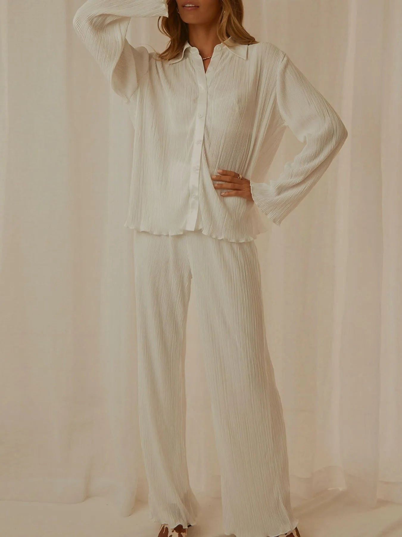 Button Up Long Sleeve Top and Pants Set.