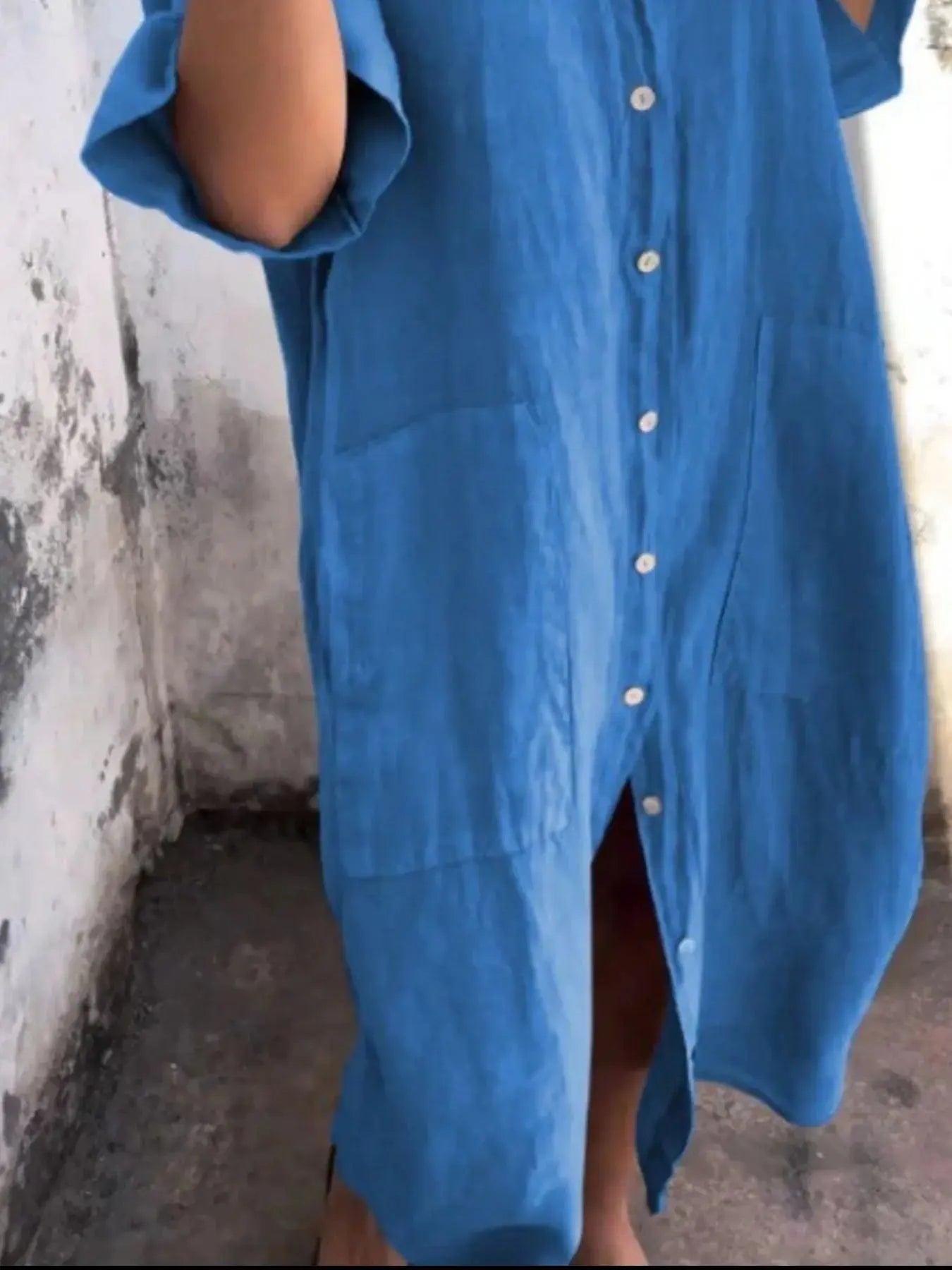 Full Size Casual Linen Button-Down Shirt Dress Plus Size.