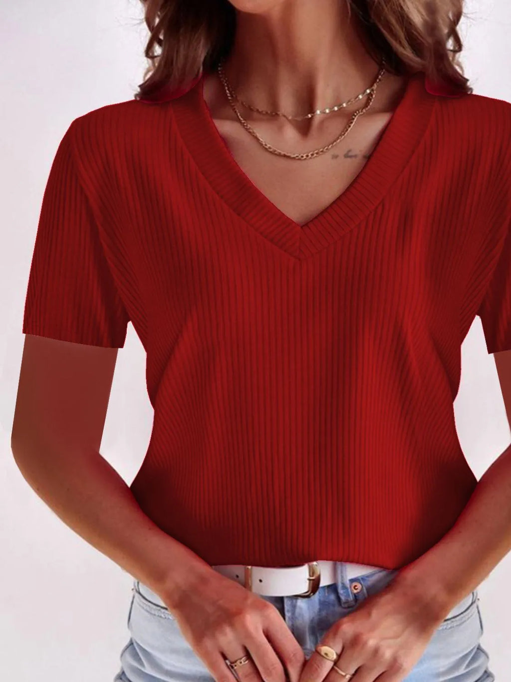 V-Neck Short Sleeve T-Shirt Plus Size.