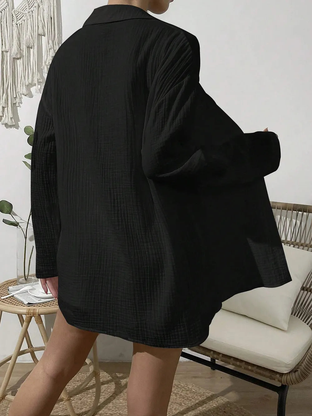 Dropped Shoulder Button Up Top and Elastic Waist Shorts Set - CHIC TB