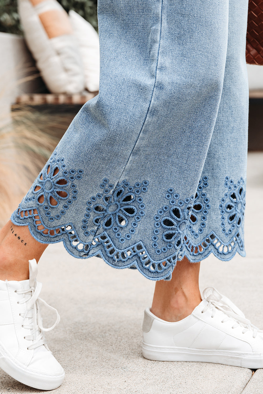 Dusk Blue Embroidered Cropped Wide Leg High Waist Jeans Dear-Lover Dropshipping