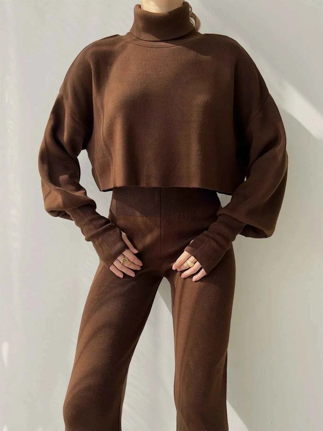 Turtleneck Long Sleeve Top & Pants Set
