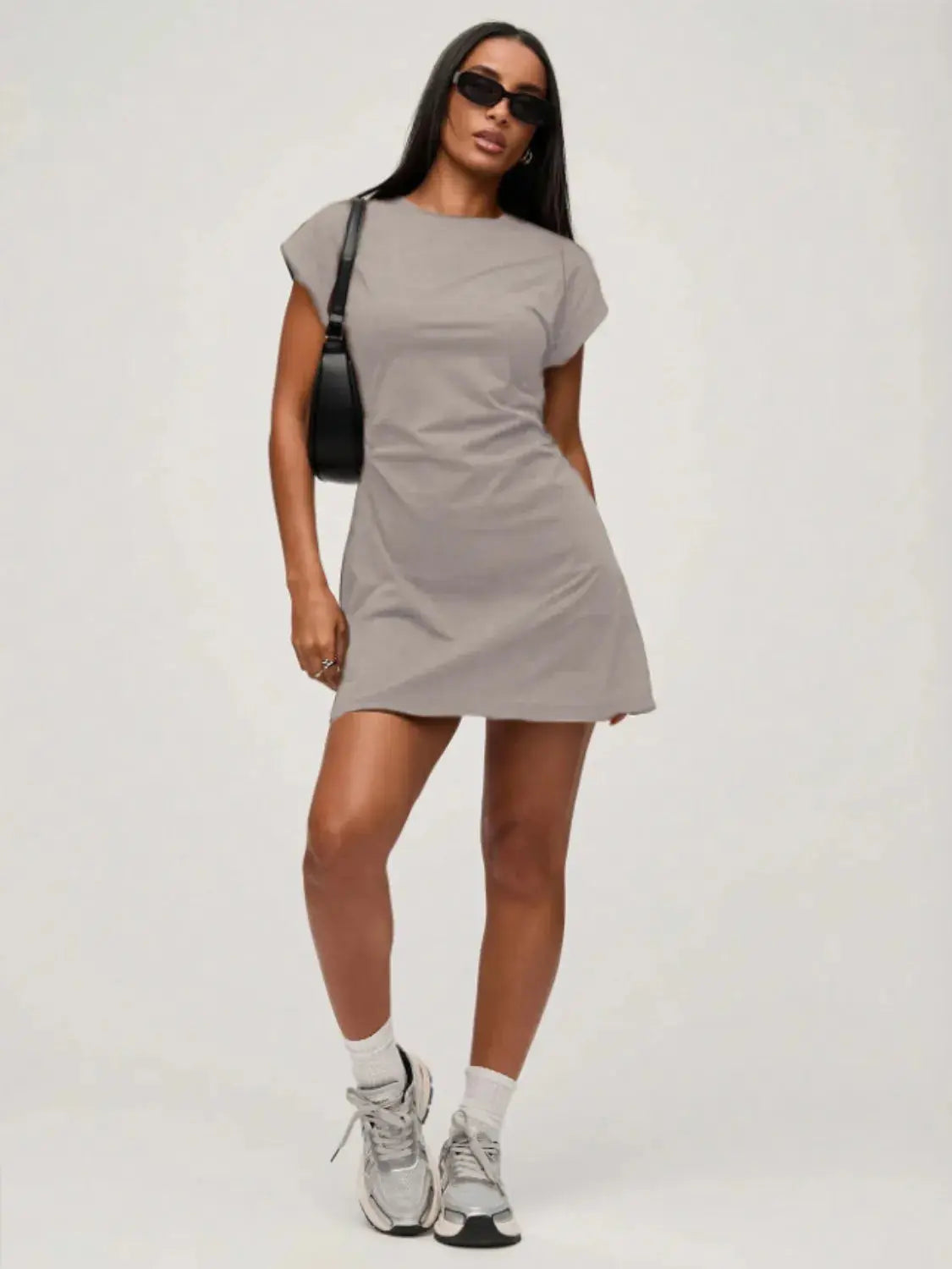Round Neck Short Sleeve Mini Tee Dress.