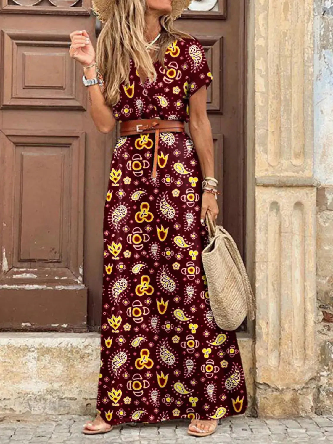 V-Neck Short Sleeve Maxi Dress Plus Size.