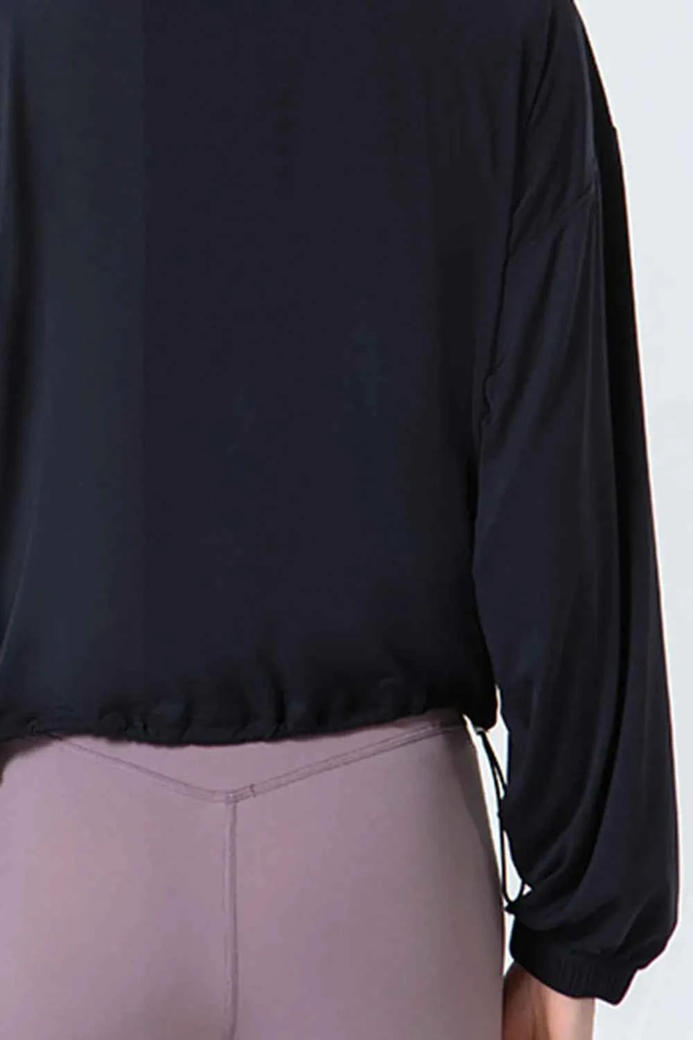 Drawstring Zip Up Dropped Shoulder Active Outerwear.