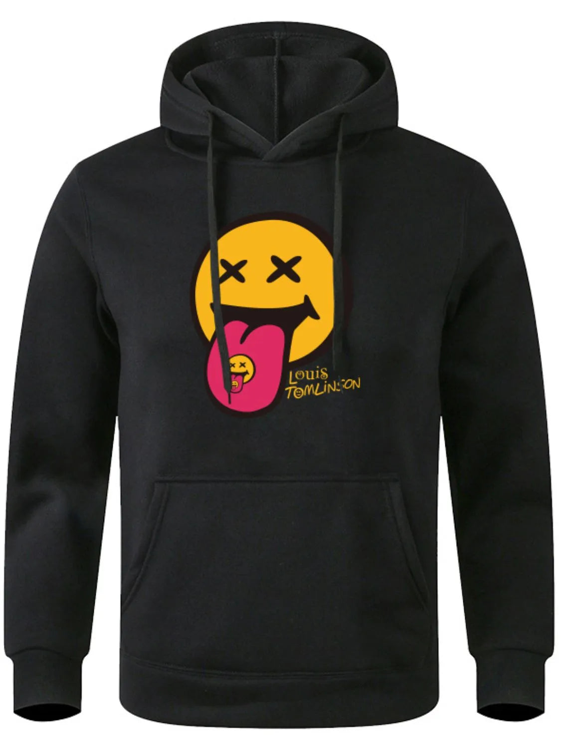 Men's Happy Face Graphic Long Sleeve Hoodie Plus Size.