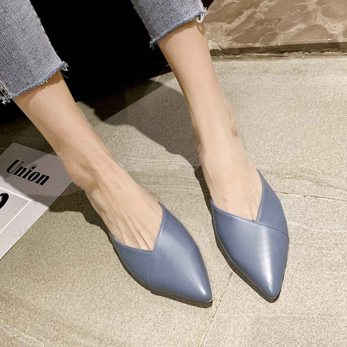 Hello Shero Comfortable Low Heel Mules Closed Pointed Toe Slip on Pumps Soft Synthetic Leather Dress Shoes Casual Daily Wear