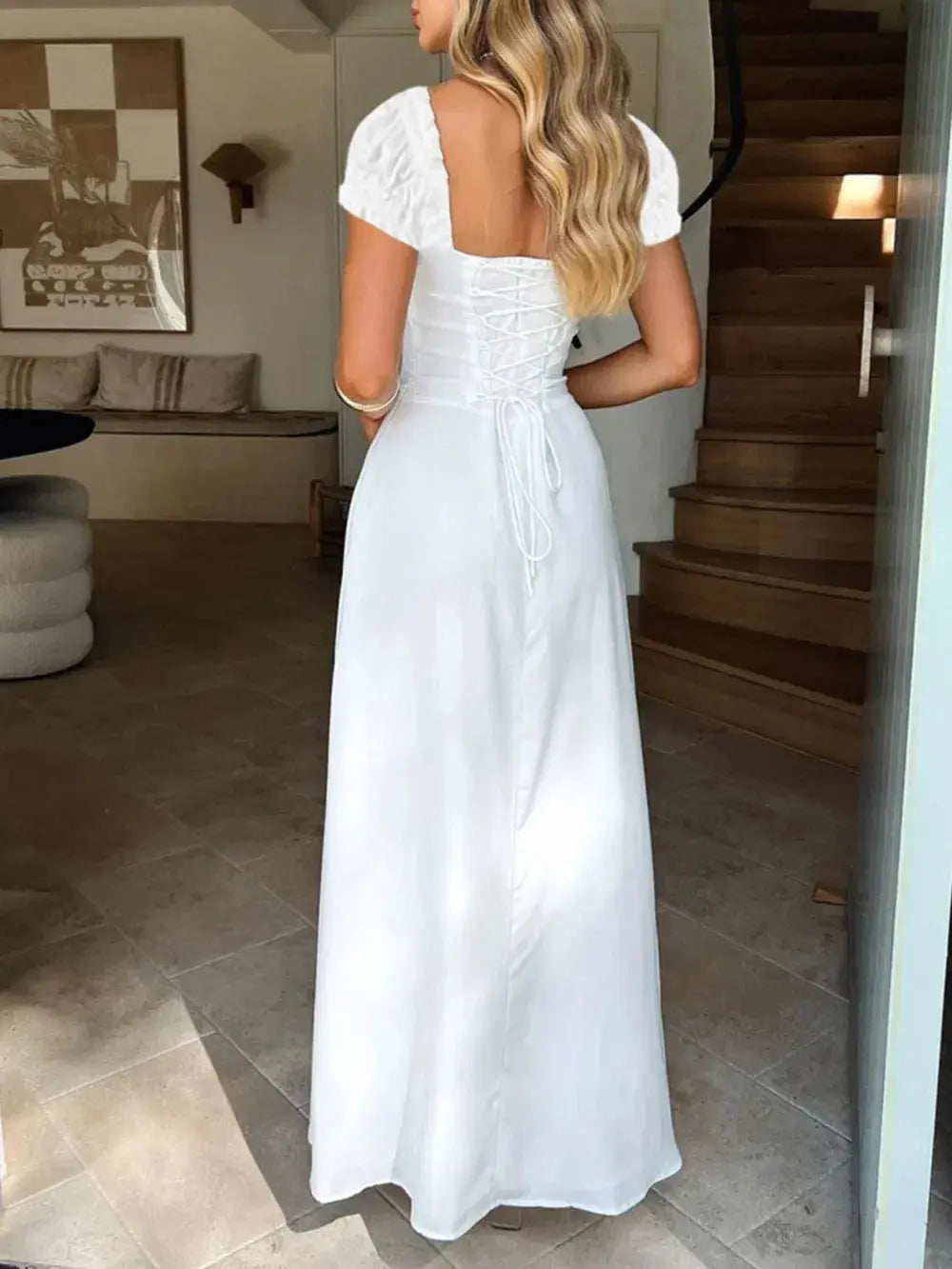 Devine Sweetheart Neck Short Sleeve Maxi Dress.