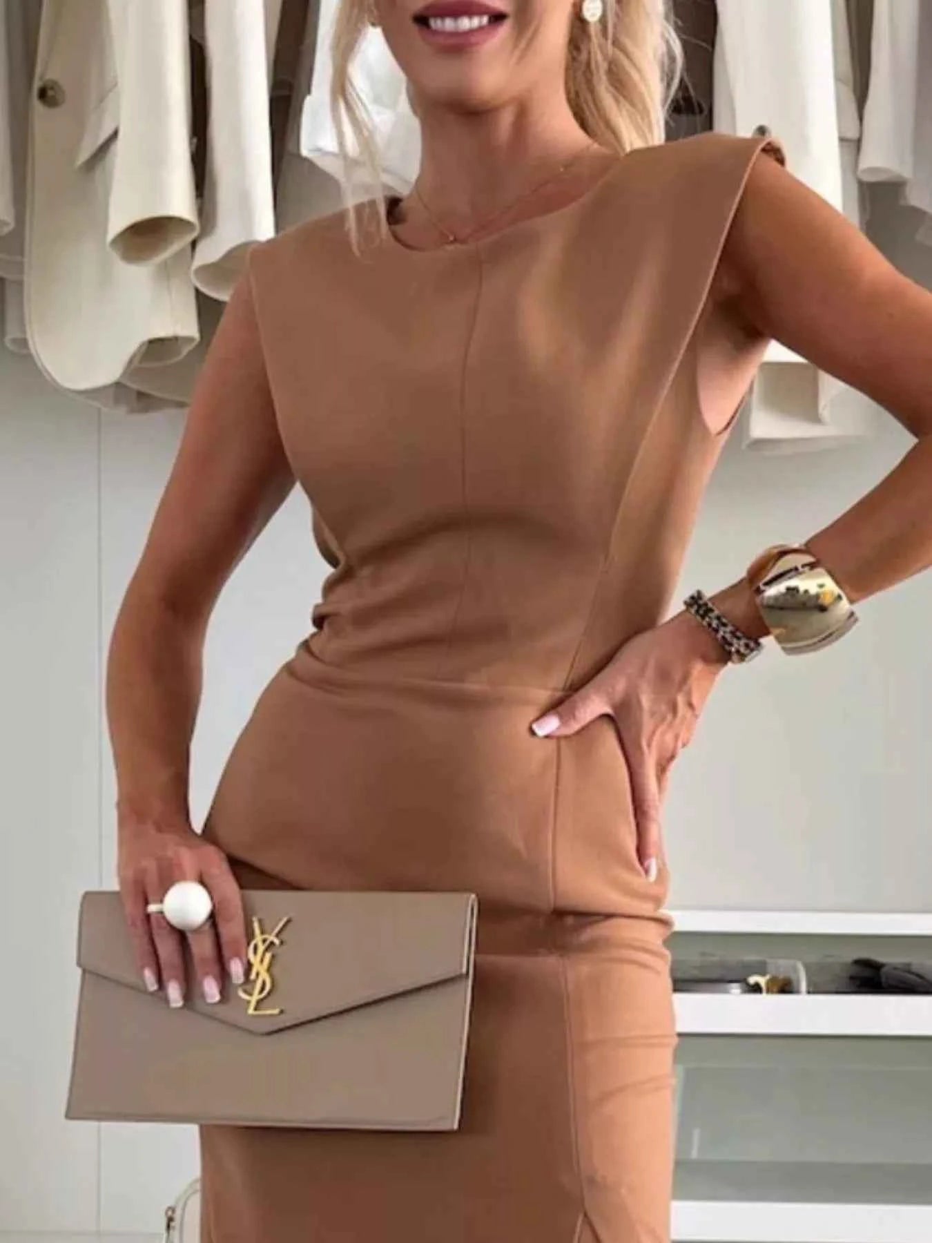 Full Size Slit Round Neck Sleeveless Dress Plus Size.