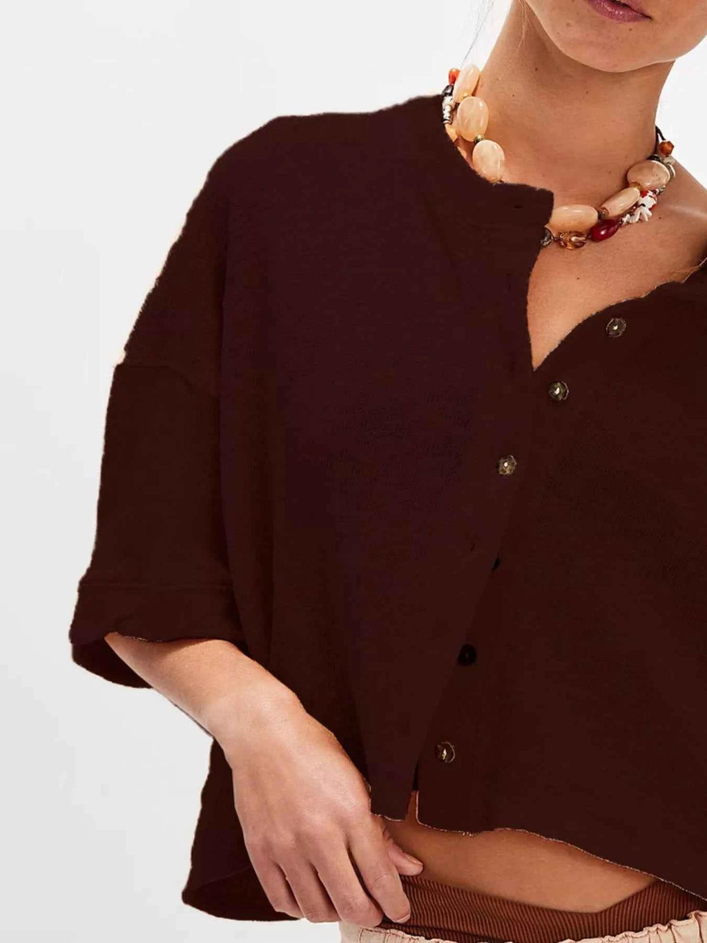 Button-Front Half Sleeve Cardigan