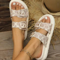 Open Toe Double Buckle Flat Sandals.