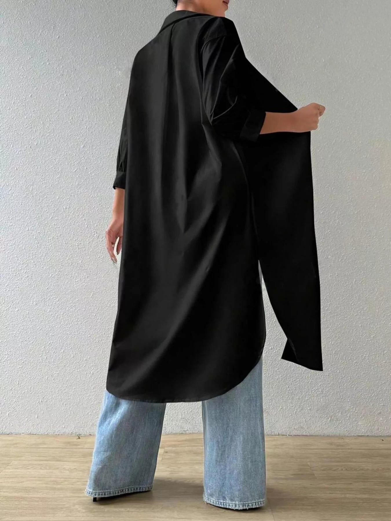 Button-Up Long Sleeve Longline Shirt.