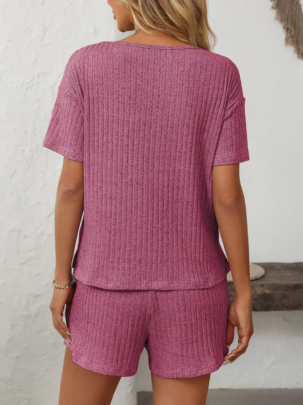 V-Neck Short Sleeve Top and Shorts Set.