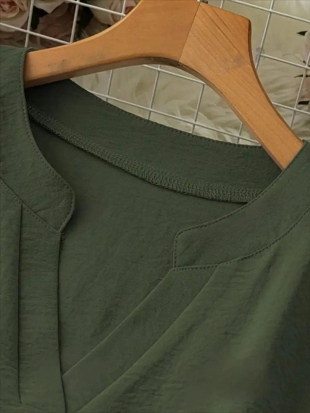 Notched Long Sleeve Casual Blouse.