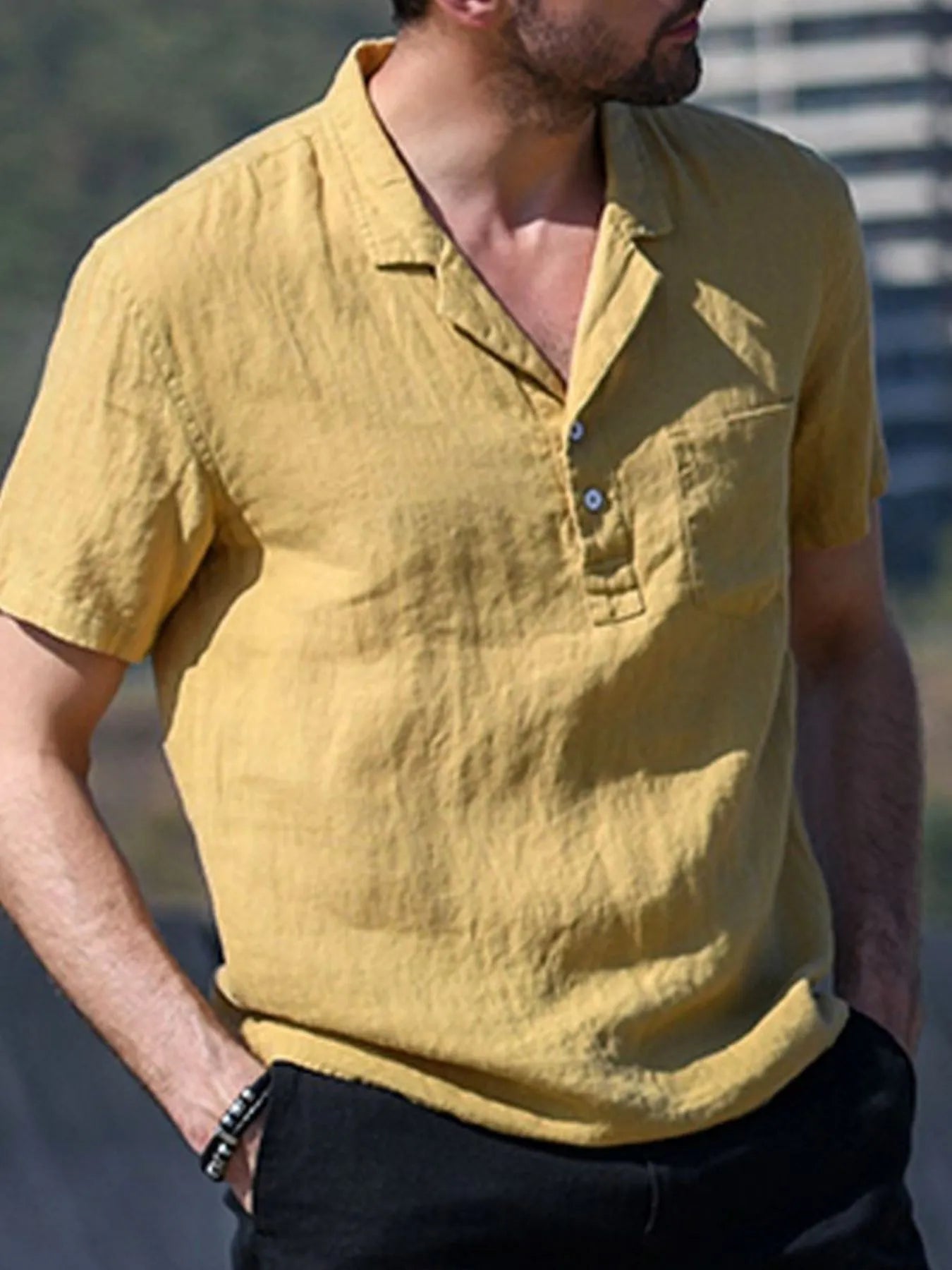 Men's Full Size Classic Linen Blend Short Sleeve Polo Shirt Plus Size.