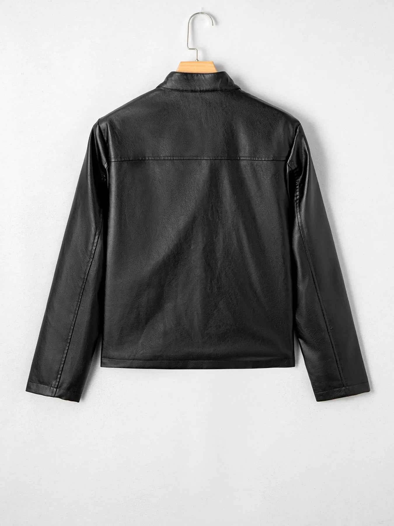 Faux Leather Buttoned Front Boxy Jacket