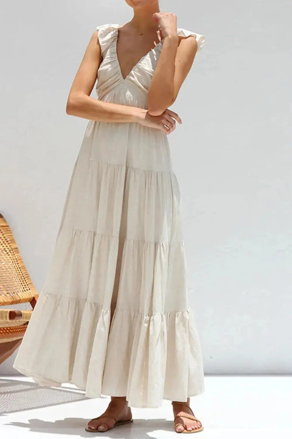 Ruffled V-Neck Dress.