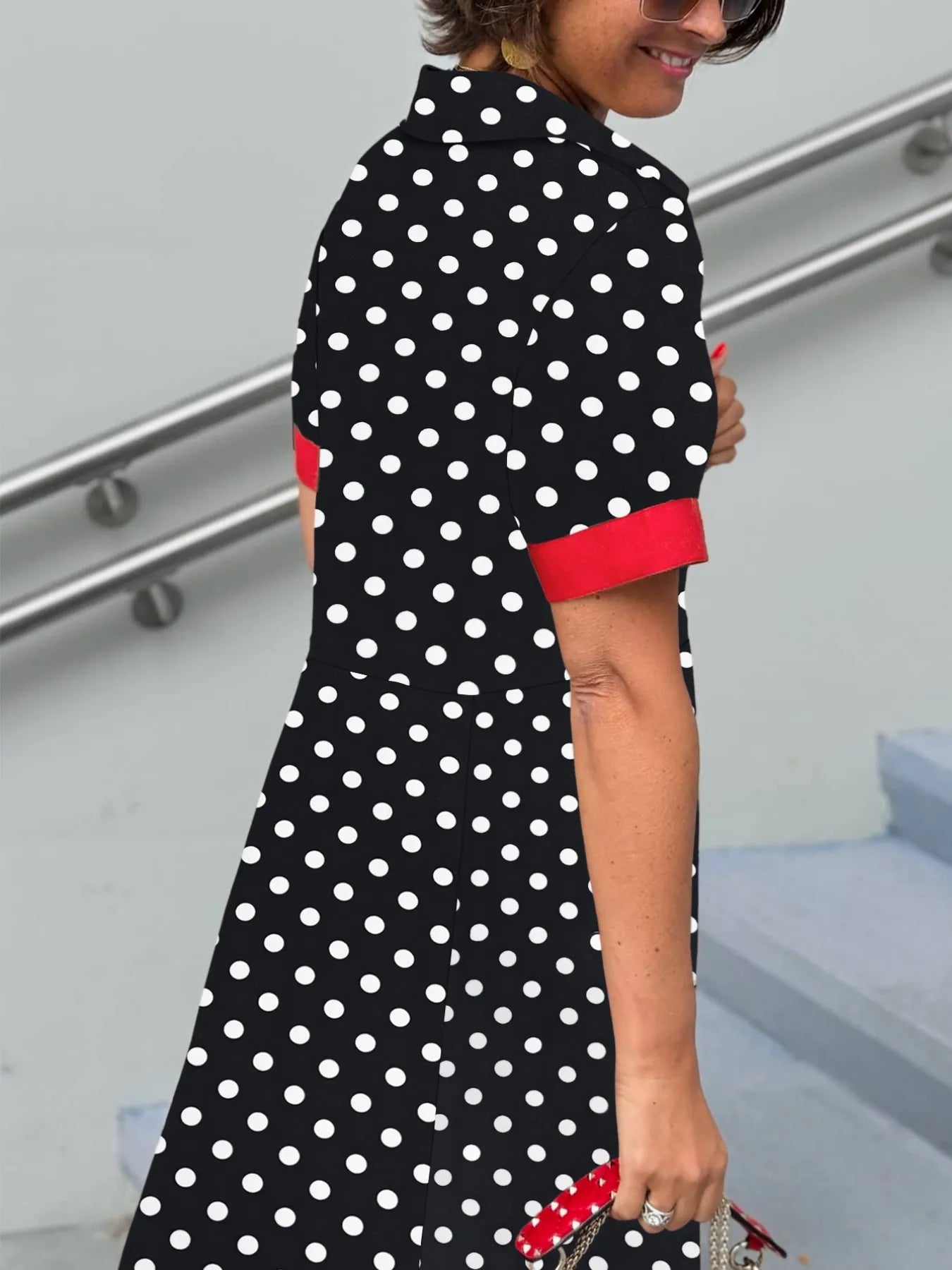 Polka Dot Short Sleeve Maxi Shirt Dress.