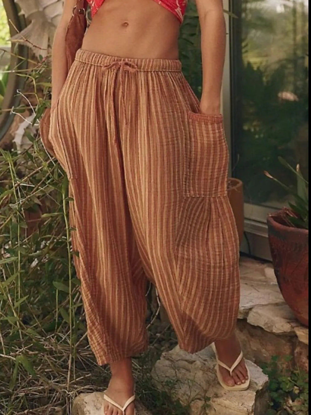 Full Size Striped Wide Leg Casual Pants Plus Size.