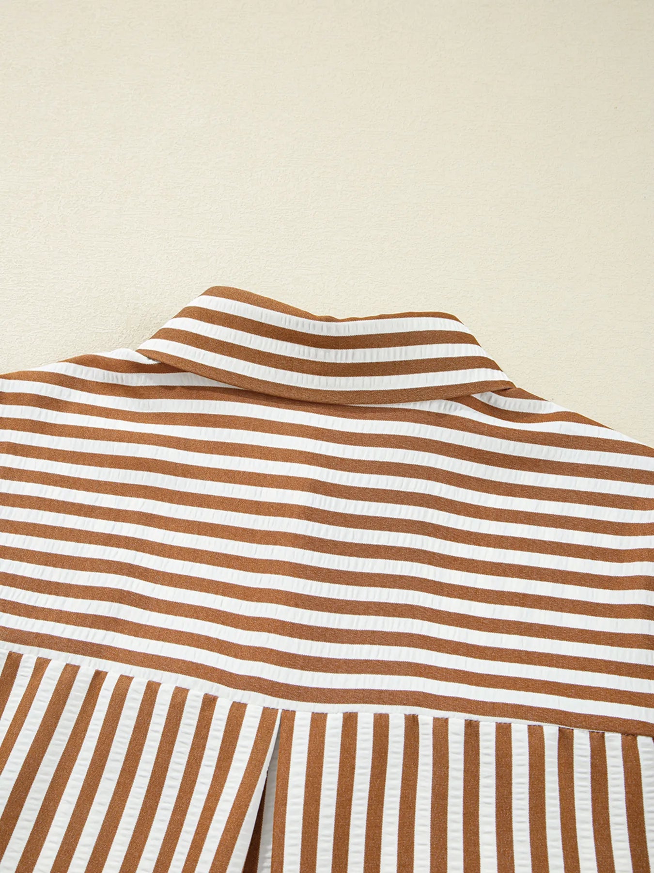 Stripe Ruffled Hem Collared Long Sleeve Shirt Mini Dress.