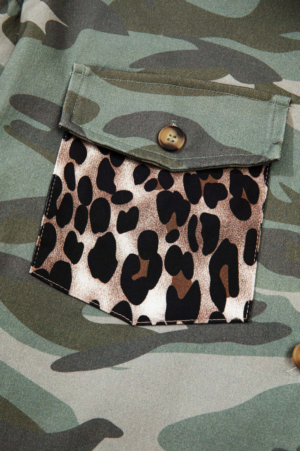 Green Camo Leopard Patchwork Flap Pocket Crop Jacket