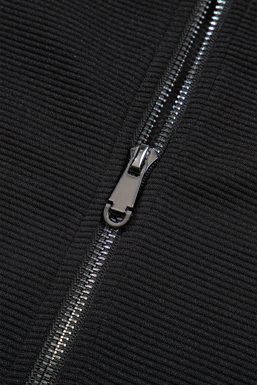 Black Textured Ruffled Sleeve Zipped Top and Wide Leg Pants Set Dear-Lover Dropshipping