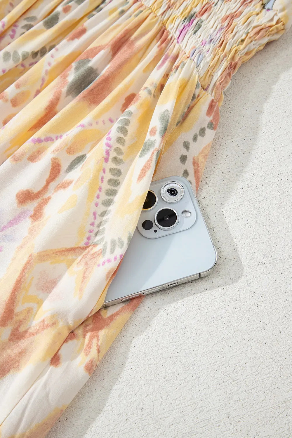 Half Sleeve Shirred High Waist Maxi Dress.