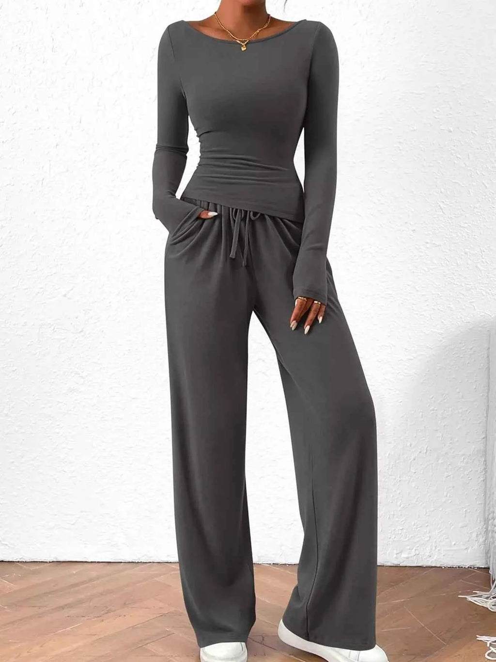 Long Sleeve Top and Wide Leg Pants Set