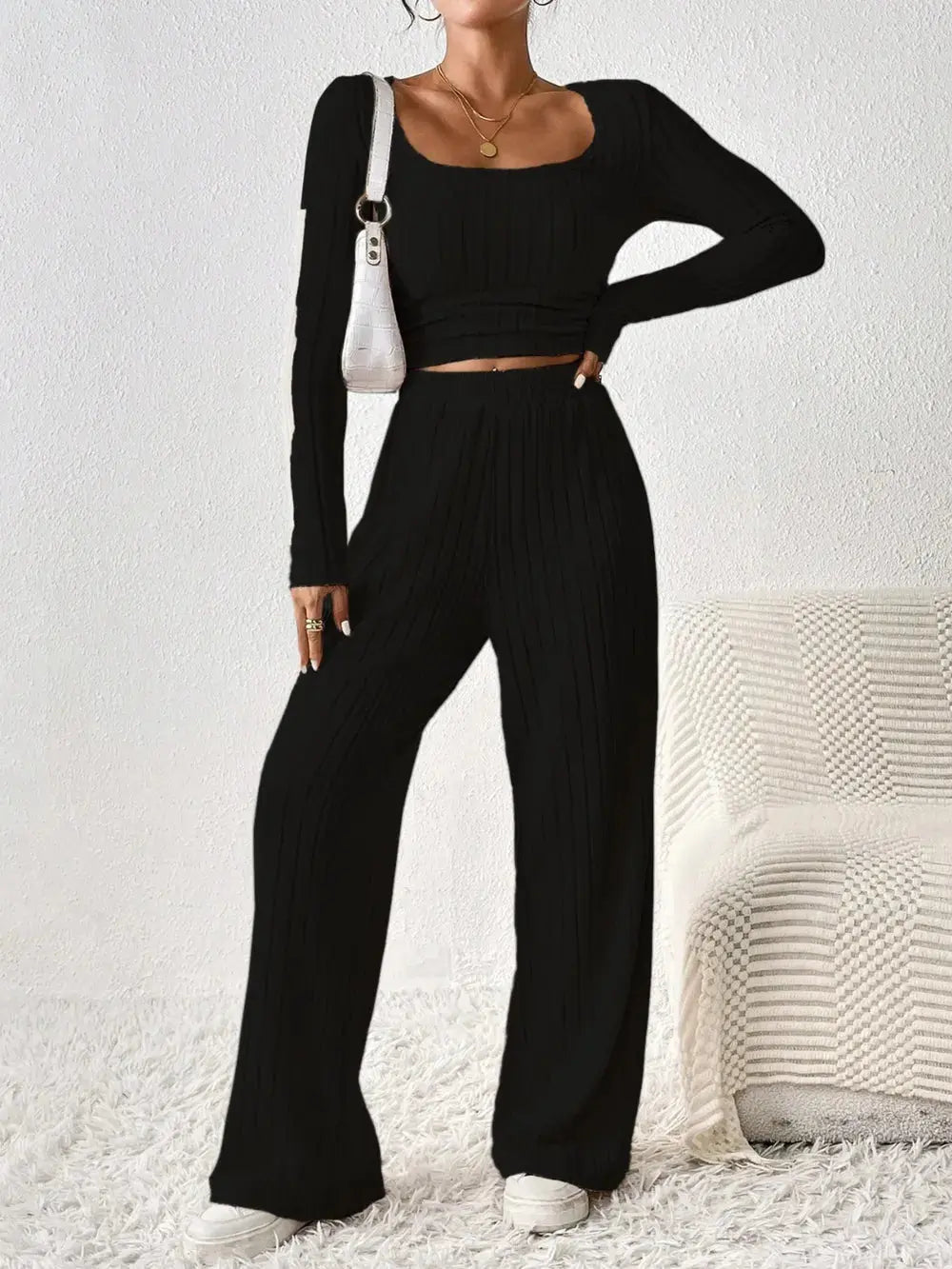 Honey Scoop Neck Long Sleeve Top and Pants Set.
