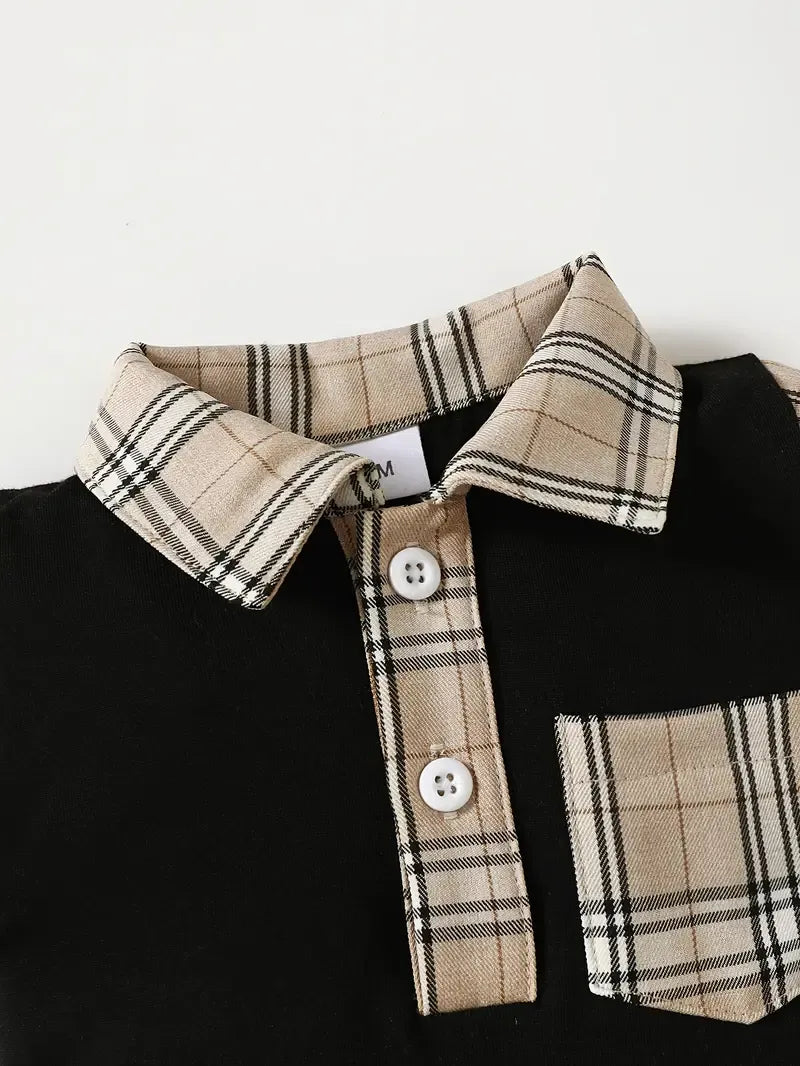 Children's Hat and Plaid Short Sleeve One-Piece Romper.