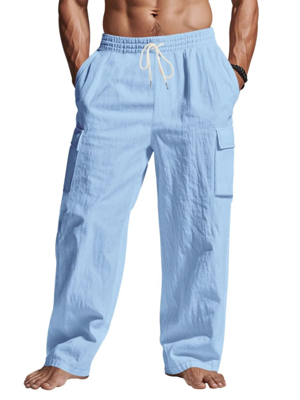 Men's Full Size Drawstring Pants with Pockets Plus Size.