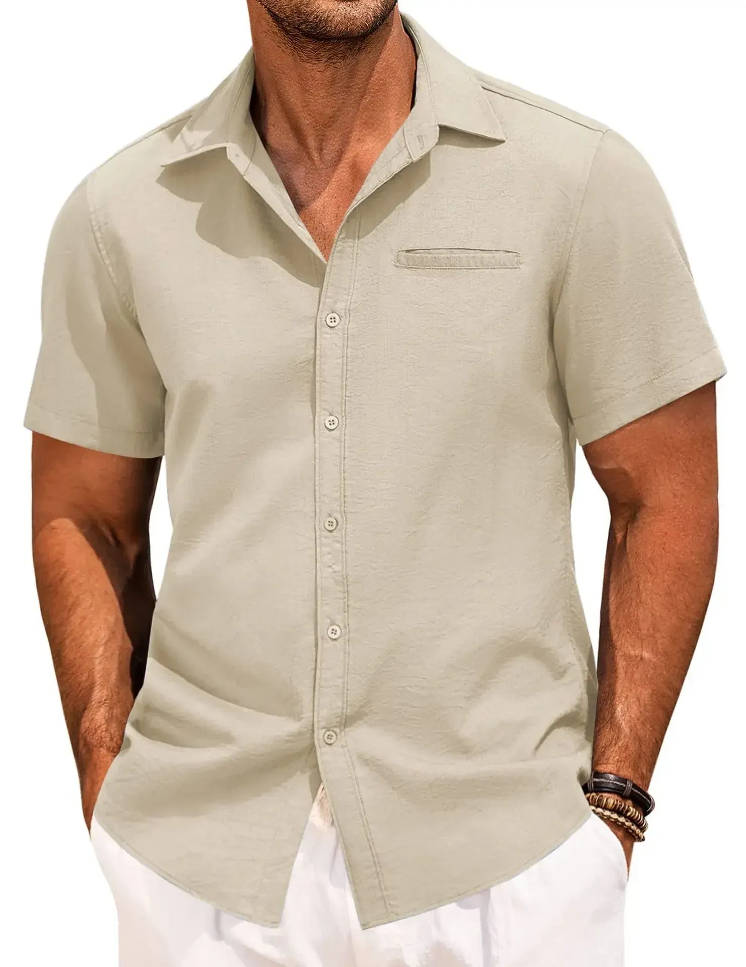 Men's Plus Size Classic Short Sleeve Button Down Shirt.