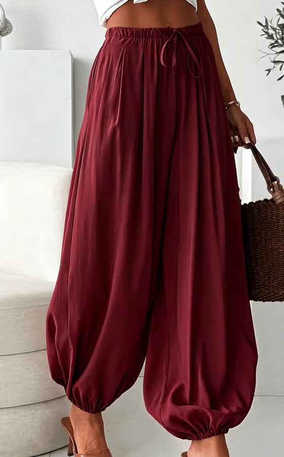 Womens Summer Elastic-Waist Ankle-Length Pants