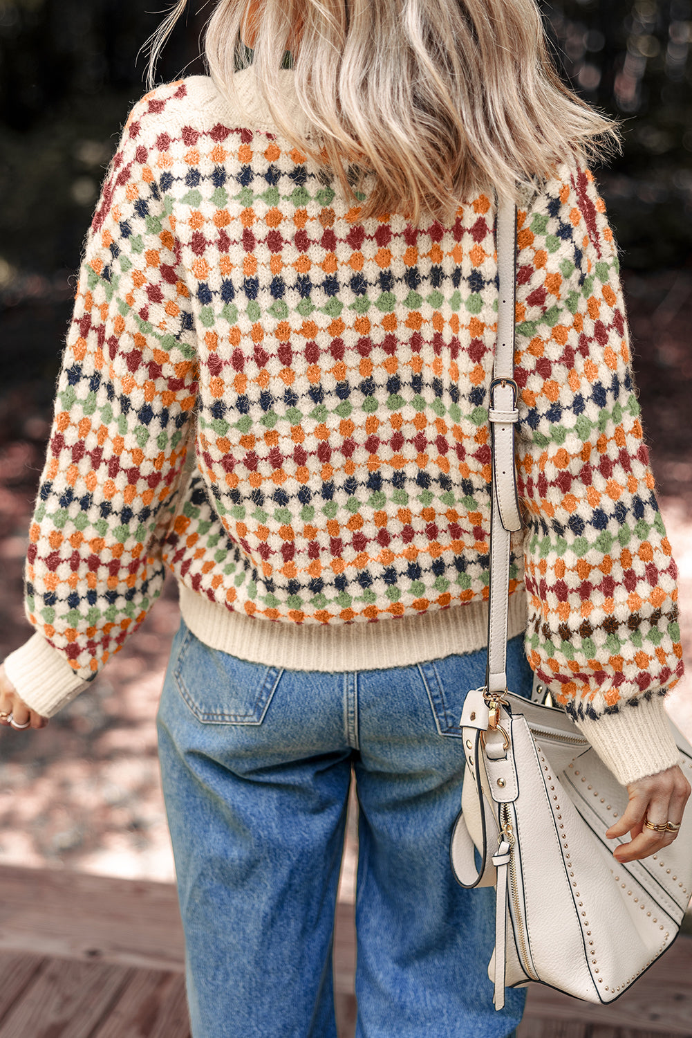 Multicolour Dotty Pattern Knit Button Front V Neck Sweater Cardigan Dear-Lover Dropshipping