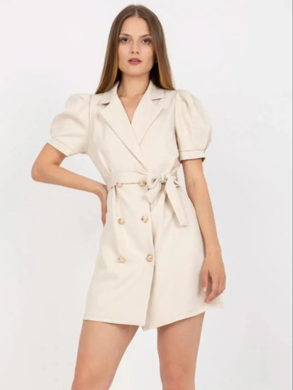 Tie Waist Short Sleeve Blazer Dress.