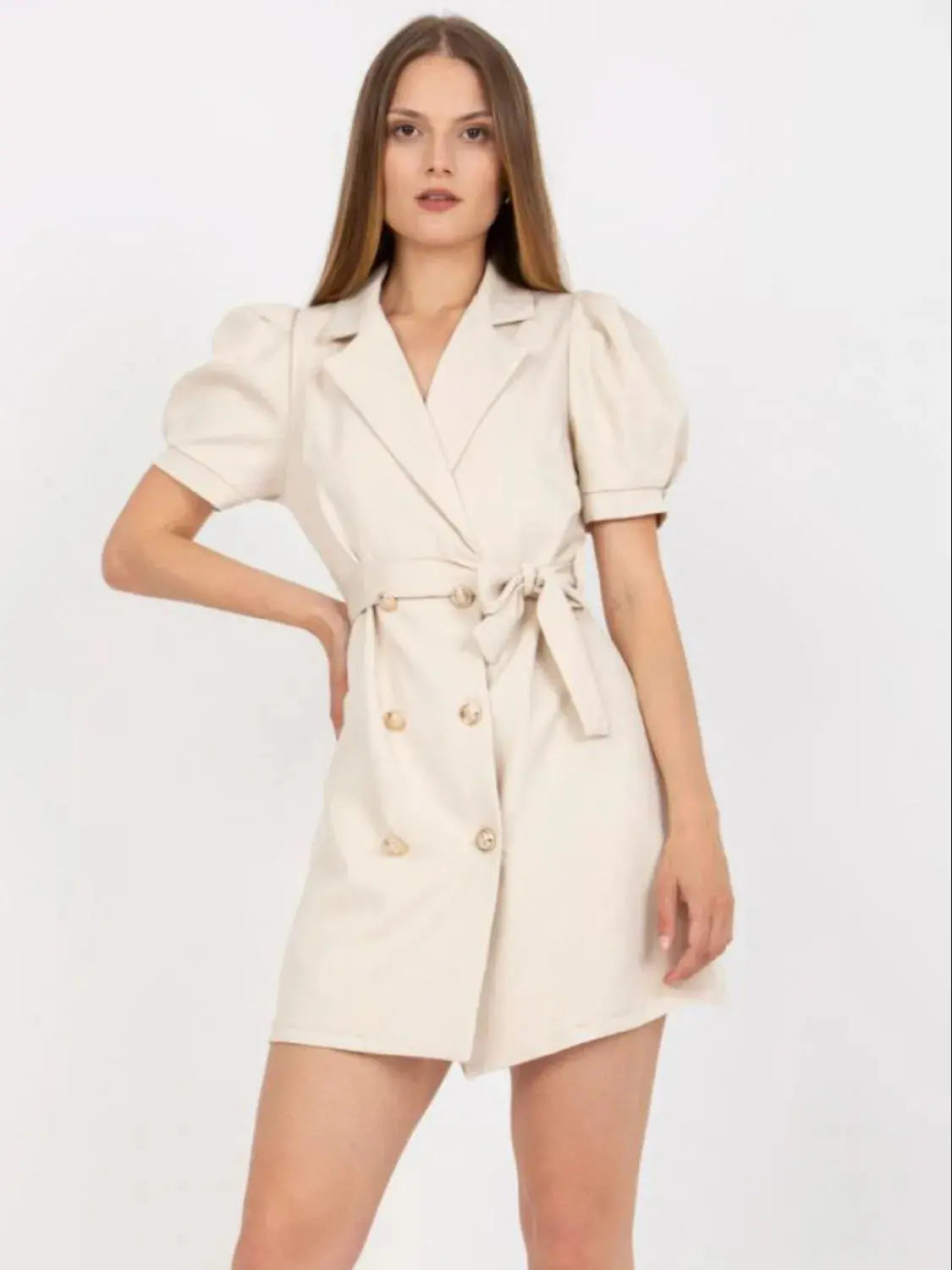 Tie Waist Short Sleeve Blazer Dress.