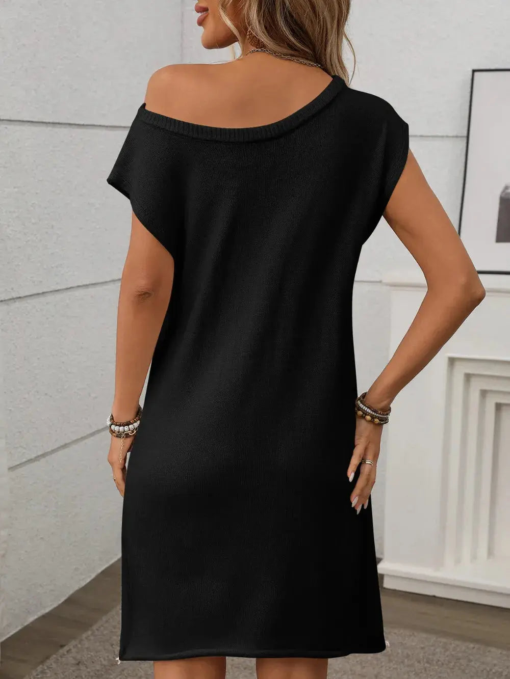 One Shoulder Mini Sweater Dress.