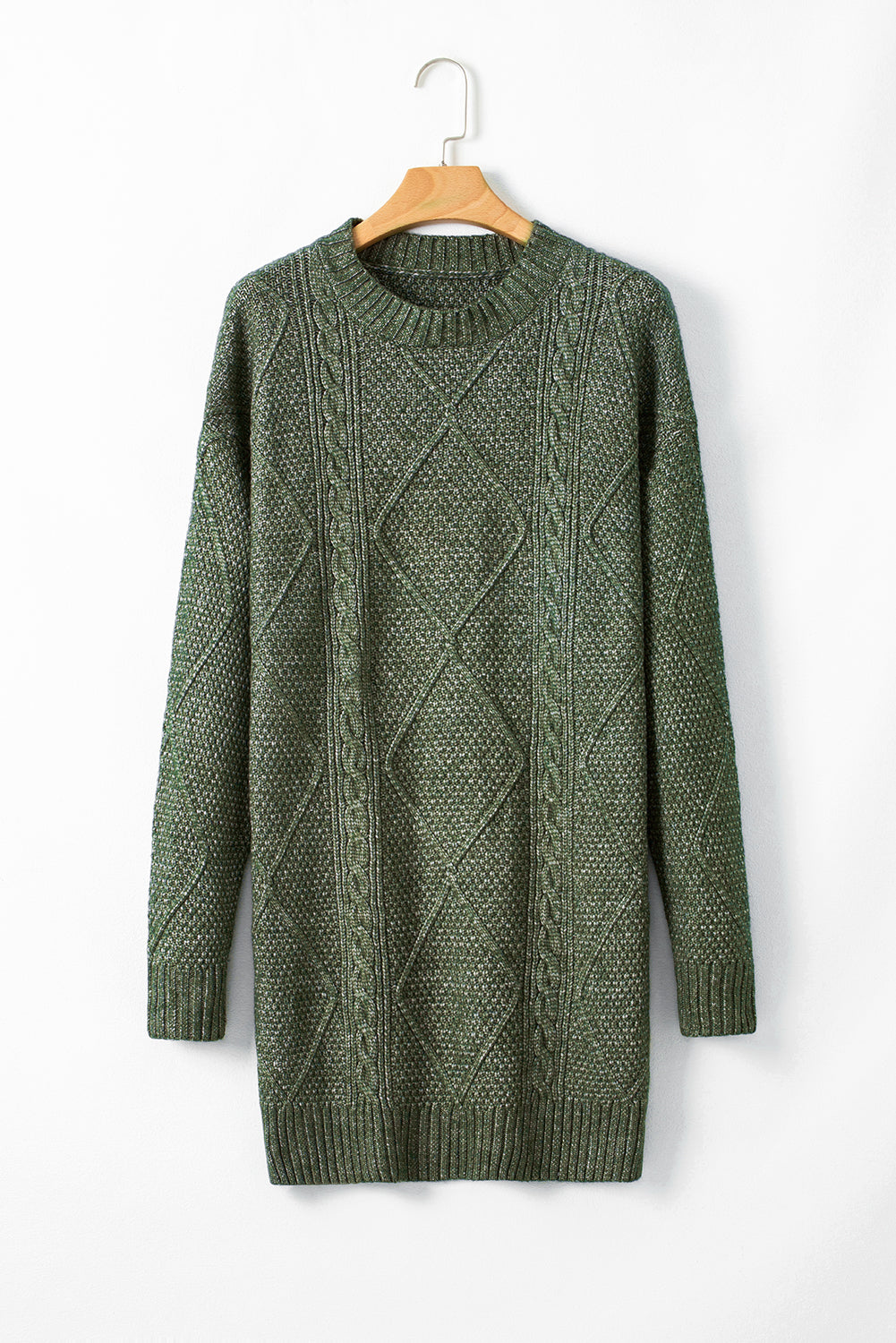 Mist Green Cable Knit Drop Shoulder Loose Fit Sweater Dress Dear-Lover Dropshipping