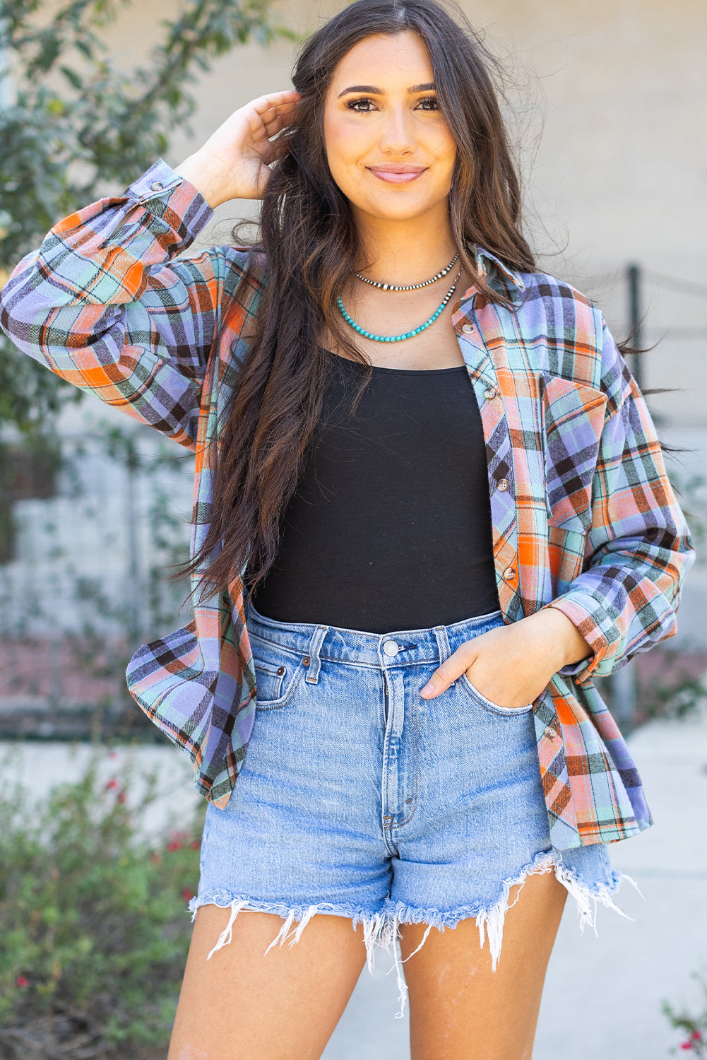Orange Plaid Print Loose Vintage Shirt Dear-Lover Dropshipping