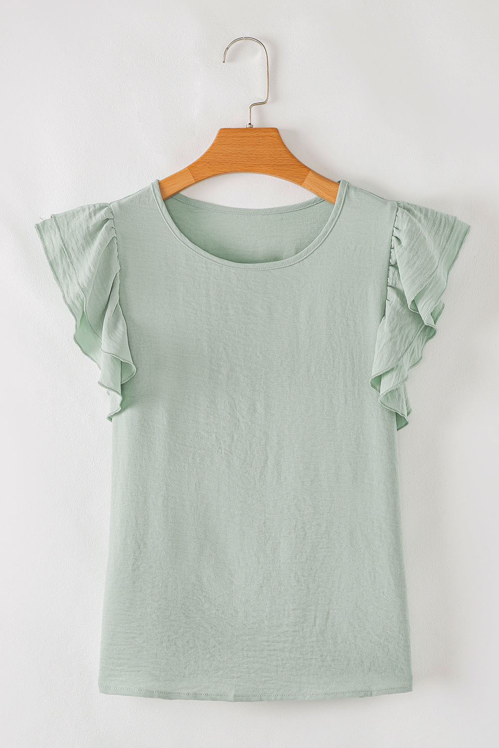 Clearly Aqua Solid Color Ruffled Short Sleeve Casual Blouse Dear-Lover Dropshipping