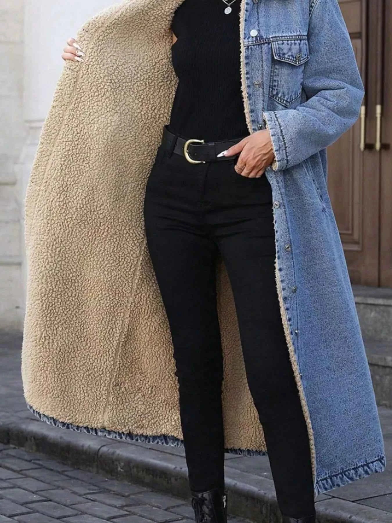 Sherpa Lined Longline Denim Jacket