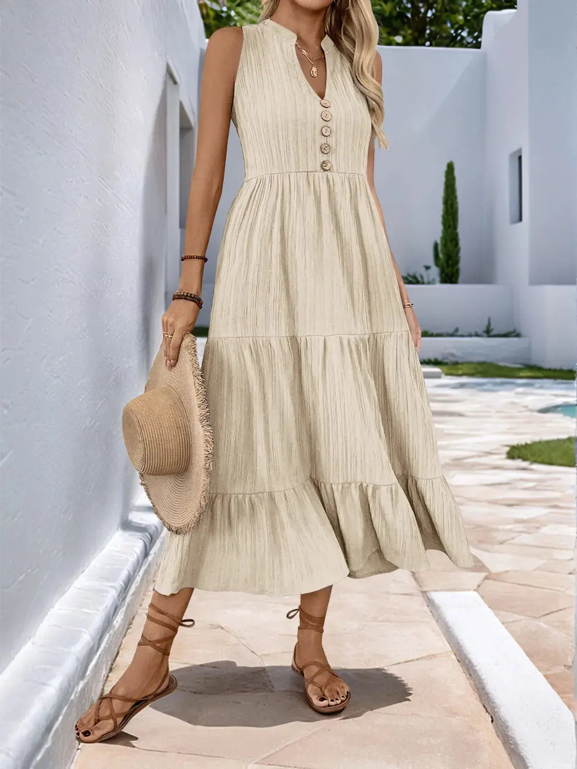 Sleeveless Midi Tiered Dress.