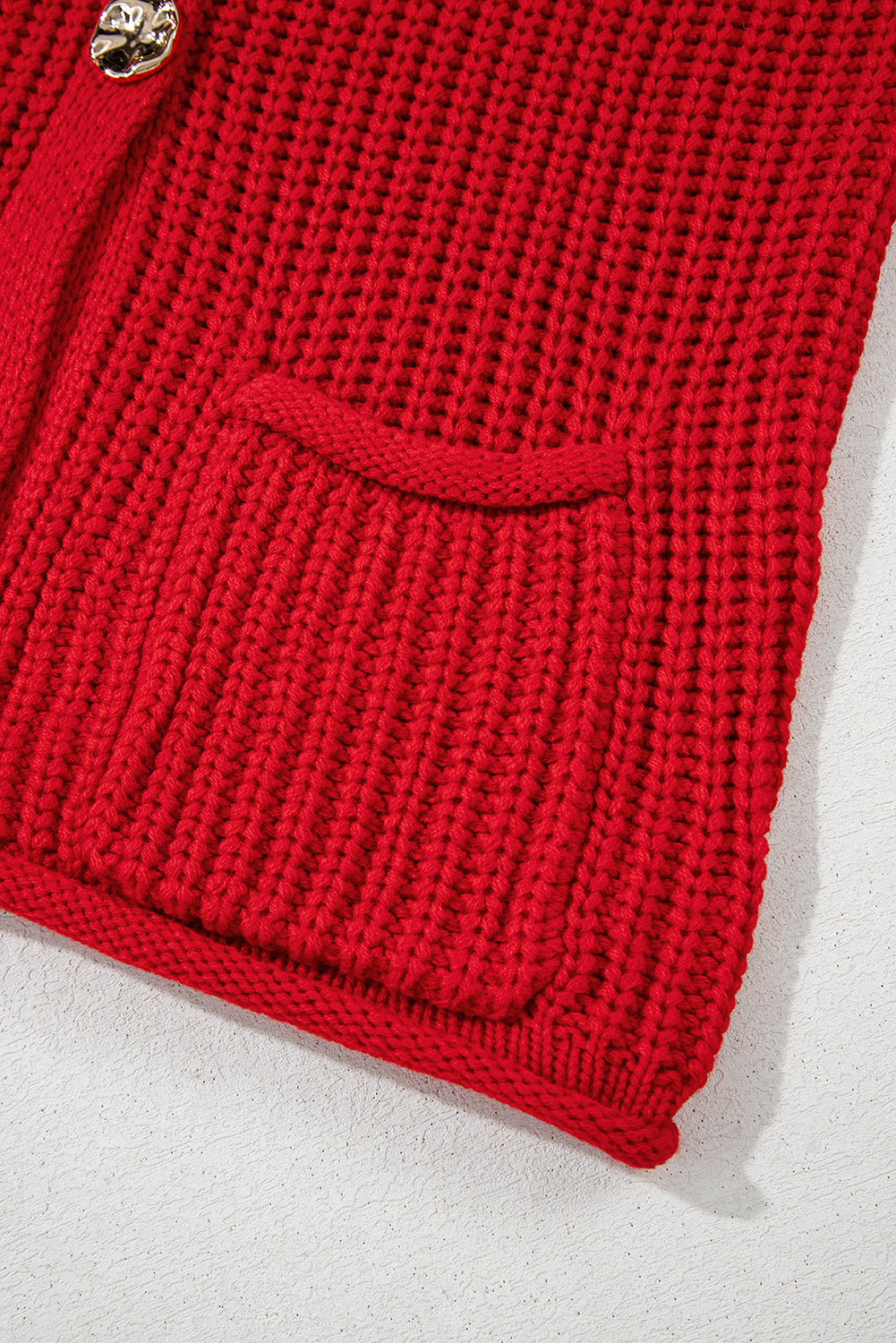 Fiery Red Solid Textured Knit Side Pockets Buttoned Sweater Vest Dear-Lover Dropshipping