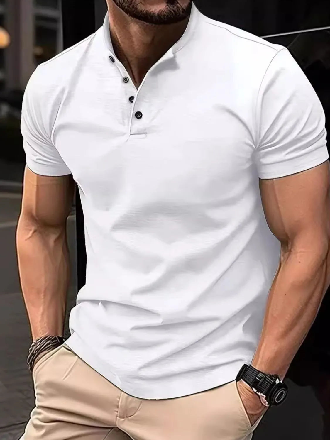 Men's Full Size Button Detail Short Sleeve Polo Plus Size.