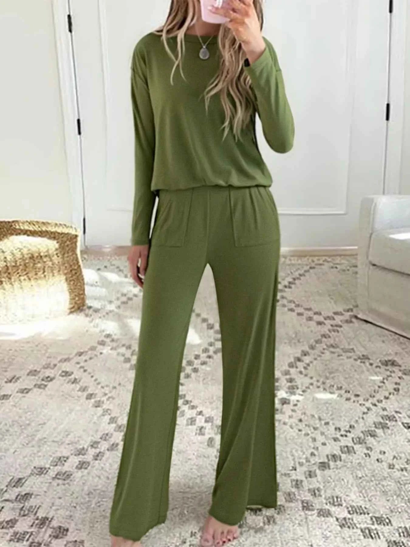 Long Sleeve Top and Wide Leg Pants Set