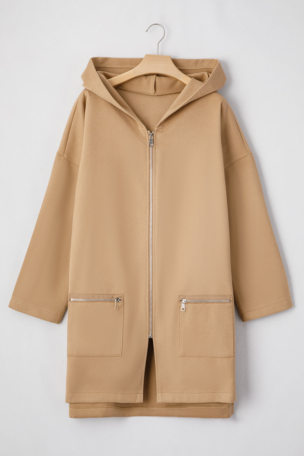 Light French Beige Solid Color Casual Zip up Hooded Coat Dear-Lover Dropshipping
