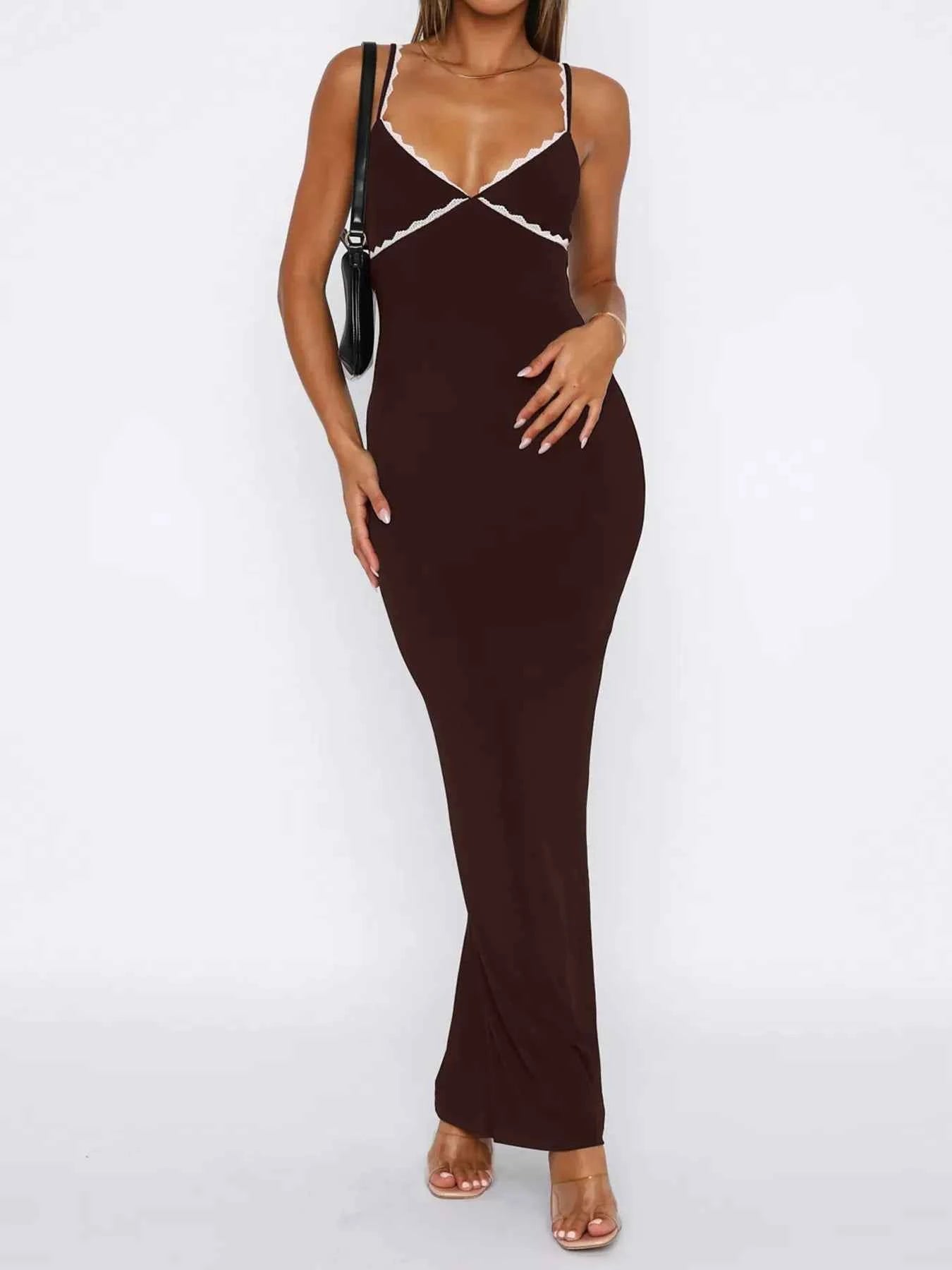 Lace Detail Slim Fit Bodycon Maxi Dress